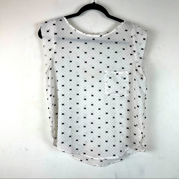 Iris Cat Face Print Cap Sleeve Blouse Kawaii Size S - Picture 4 of 10